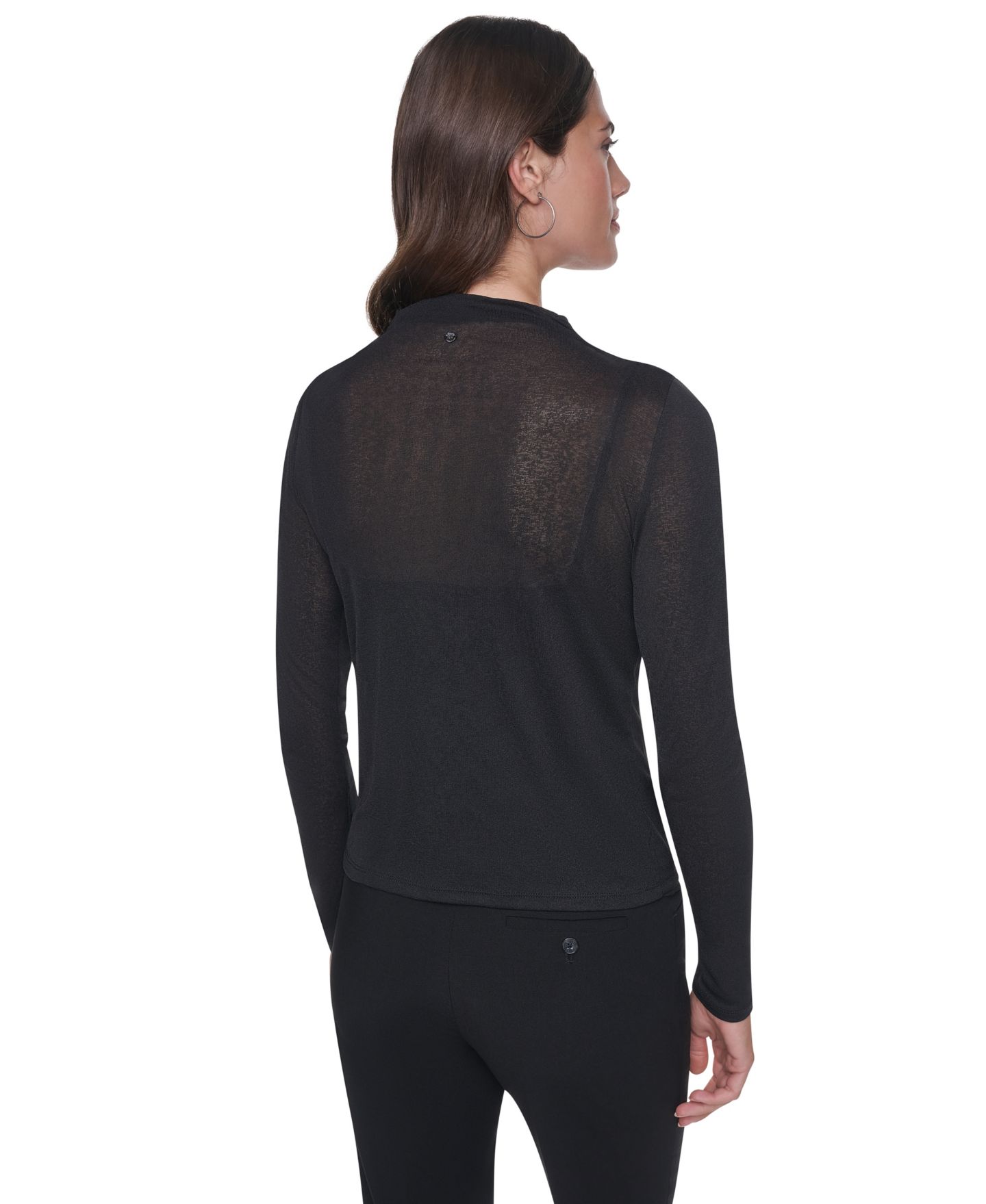 Женская блузка DKNY Mock Neck Long Sleeve Sheer, цвет: Чёрный — фото 4
