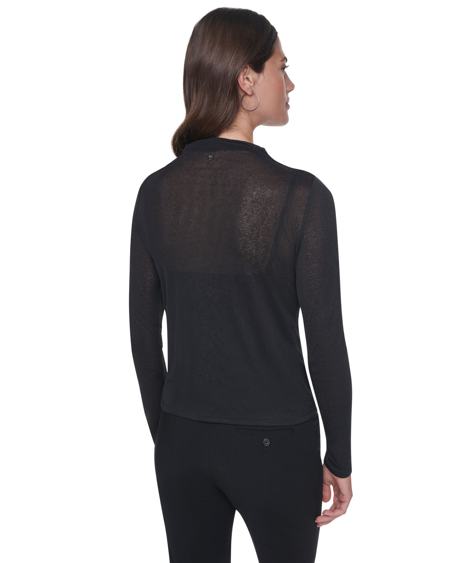 Women's Mock Neck Long Sleeve Sheer Blouse