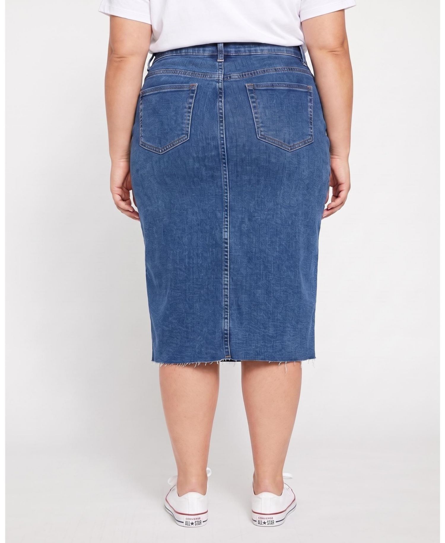 Plus Size Dakota High-Waisted Midi Denim Skirt