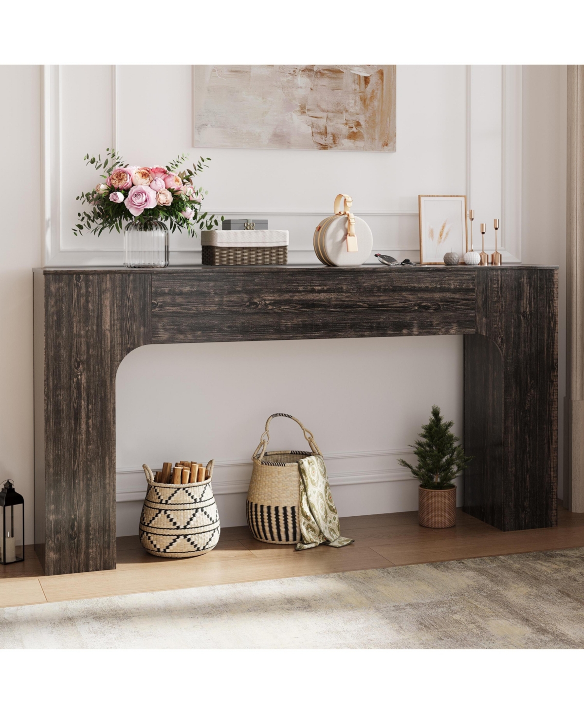 gaomon 63-Inch Console Table, Narrow Entryway Sofa Table,Charcoal Black Wood Grain, Farmhouse Entry Table for Hallway, Foyer and Living Room - Black