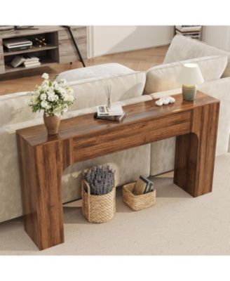 63-Inch Console Table, Narrow Entryway Sofa Table, Brown Wood Grain, Farmhouse Entry Table for Hallway, Foyer and Living Room