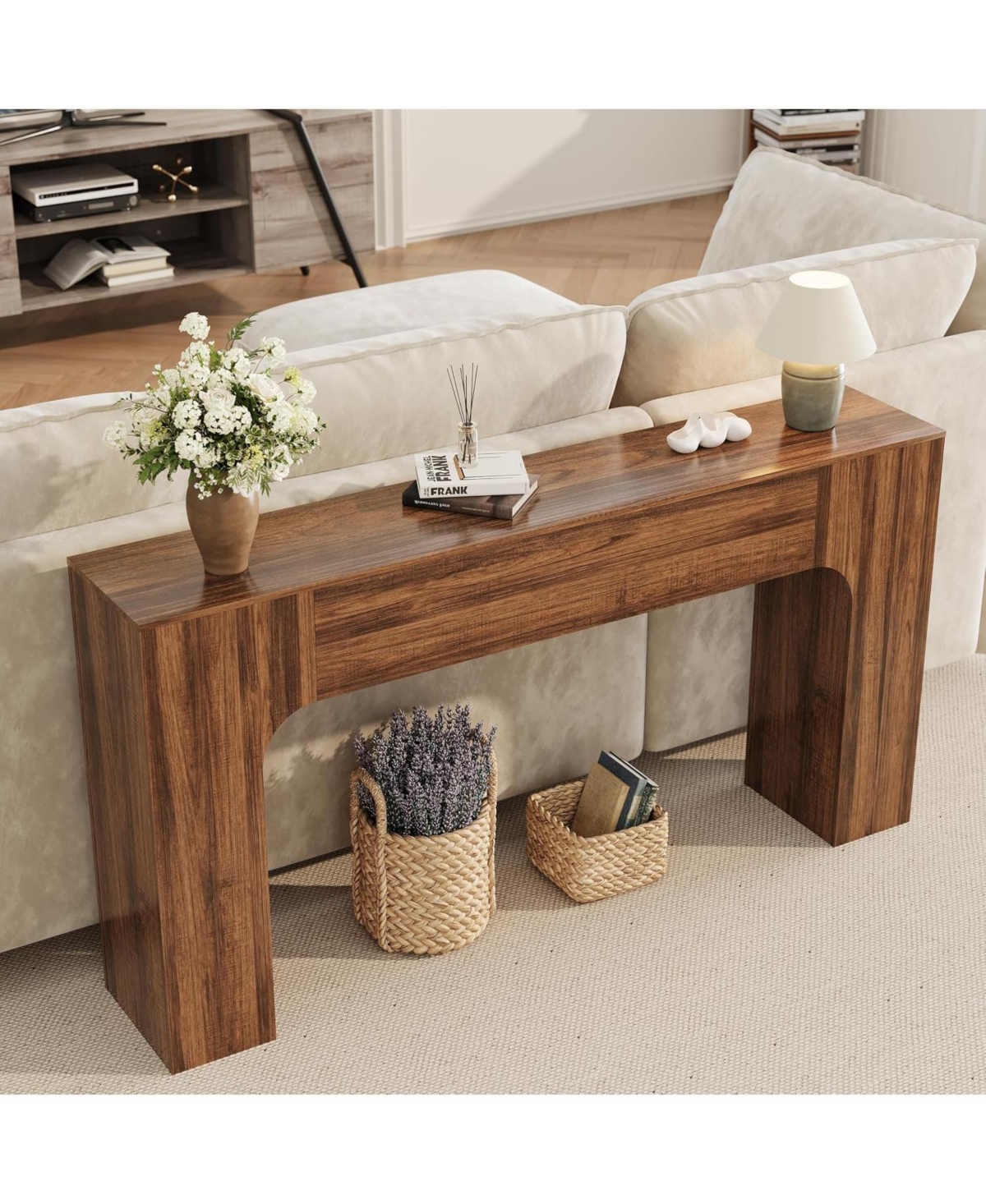 gaomon 63-Inch Console Table, Narrow Entryway Sofa Table, Brown Wood Grain, Farmhouse Entry Table for Hallway, Foyer and Living Room