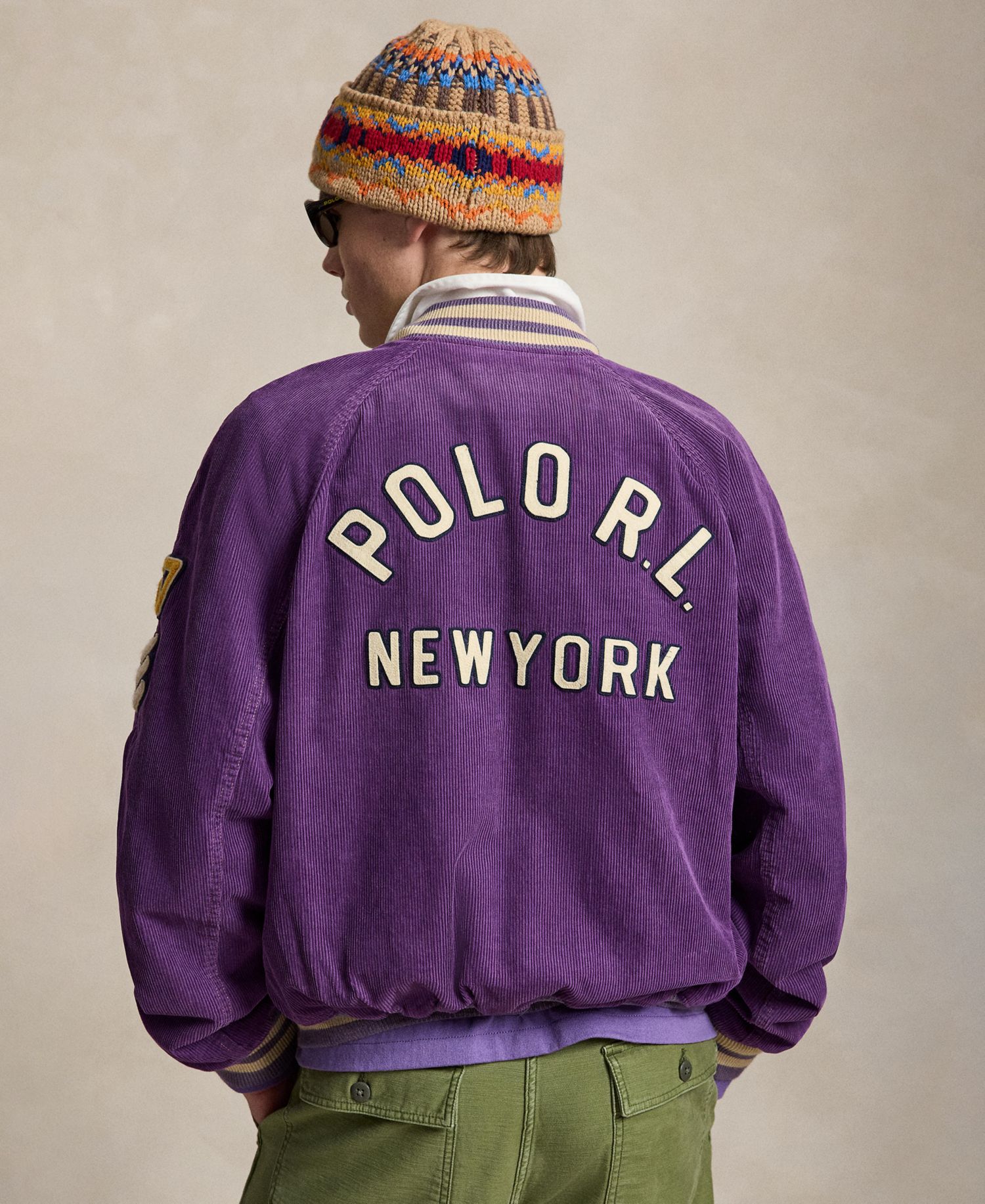 Men's Corduroy Varsity Raglan-Sleeve Jacket