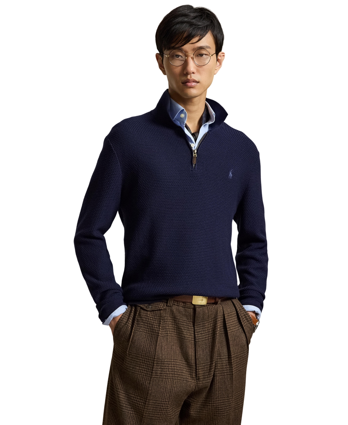 Polo Ralph Lauren Men's Quarter-Zip Polo-Collar Regular-Fit Wool Sweater - Hunter Navy