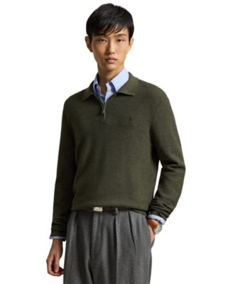 Men's Quarter-Zip Polo-Collar Regular-Fit Wool Sweater