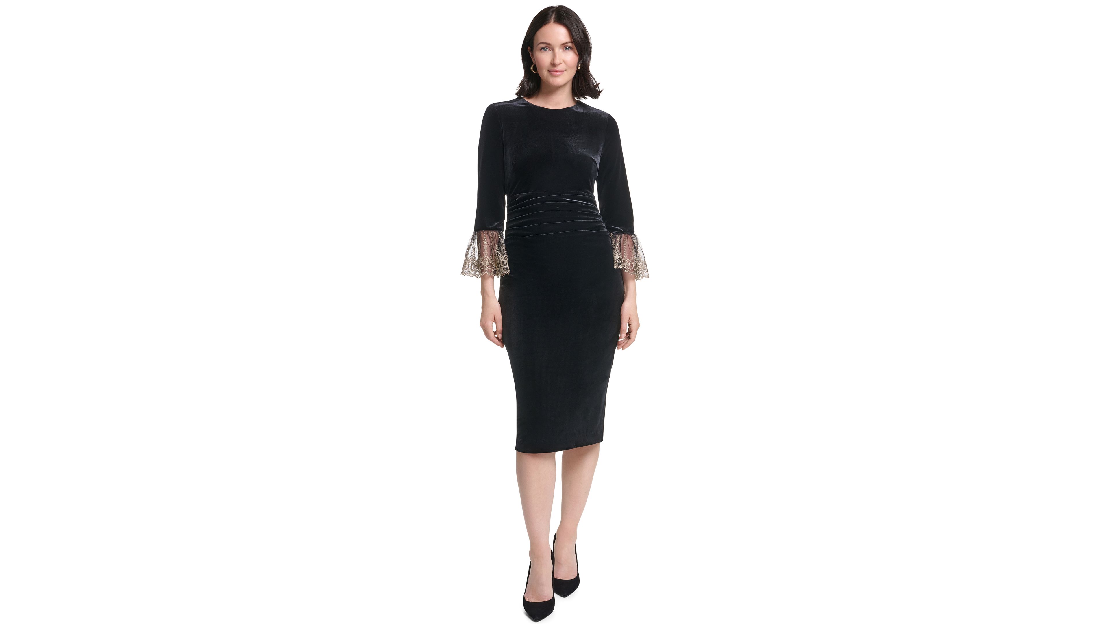 Jessica Howard Womens 3 4 Sleeve Ruched Waist Stretch Velvet Sheath Dress