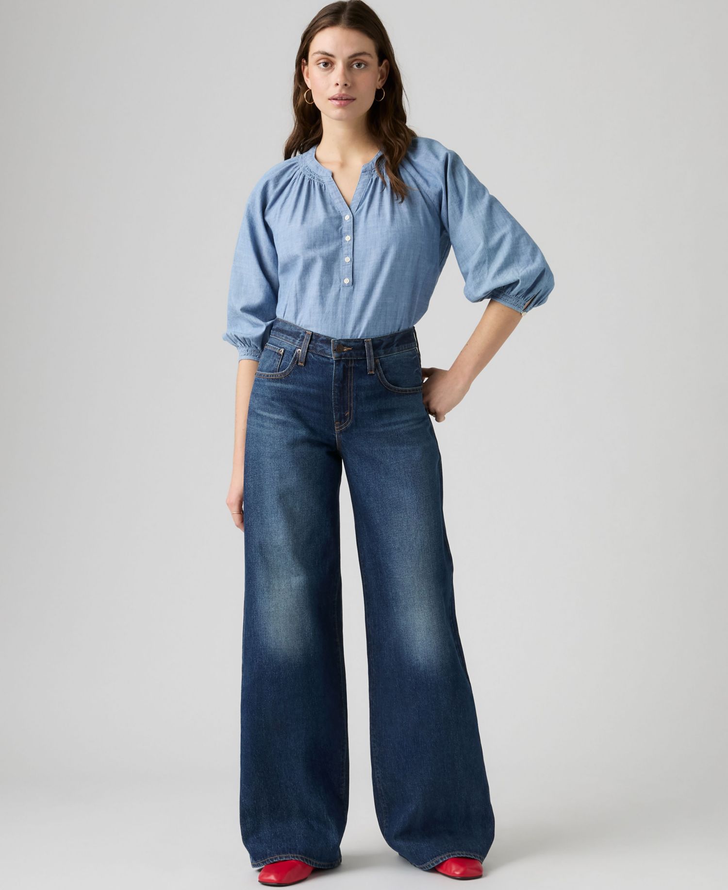 Women's Middy Mid-Rise Wide-Leg Retro Jeans