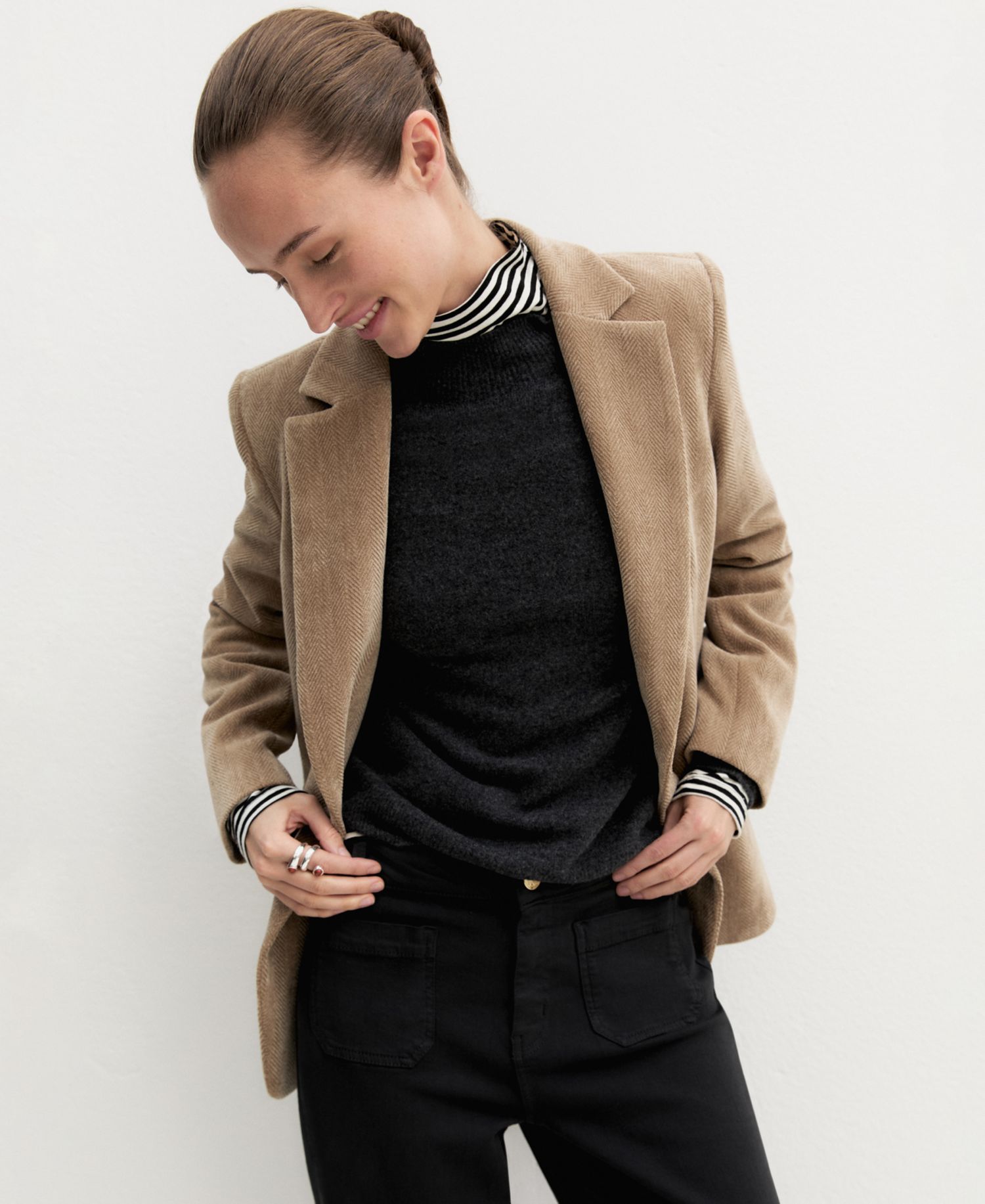 Women's Stretch Herringbone-Patterned Boyfriend Blazer