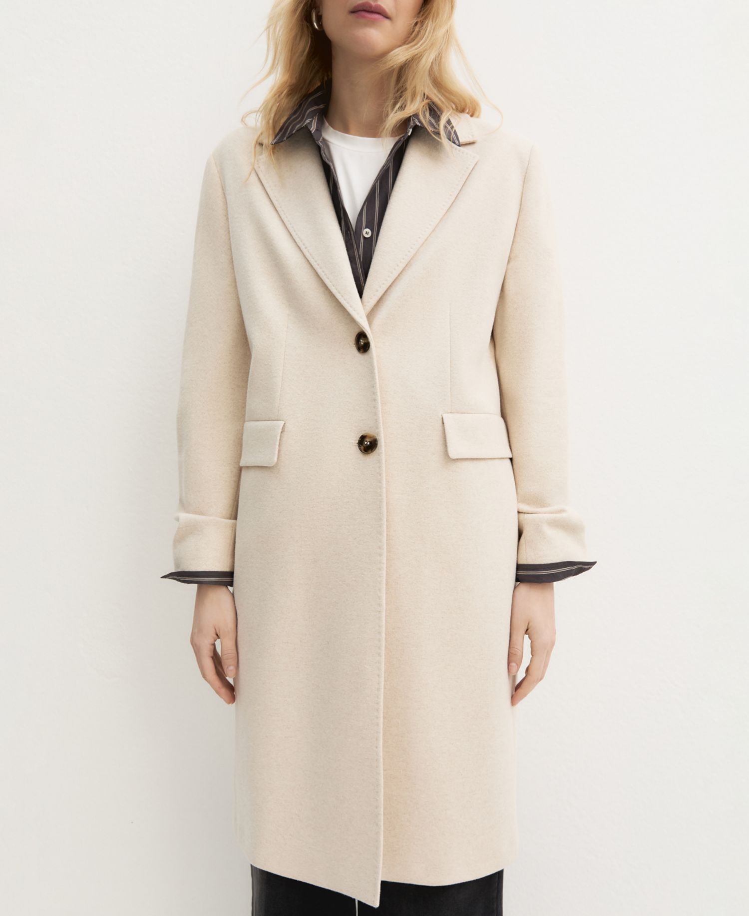 Women's Emmtritone Mid-Length Single-Breasted Brushed-Jersey Coat