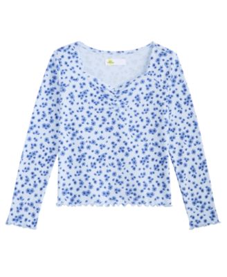 Girls' 4-16 Long-Sleeve Floral-Print Sweetheart-Neckline T-Shirt