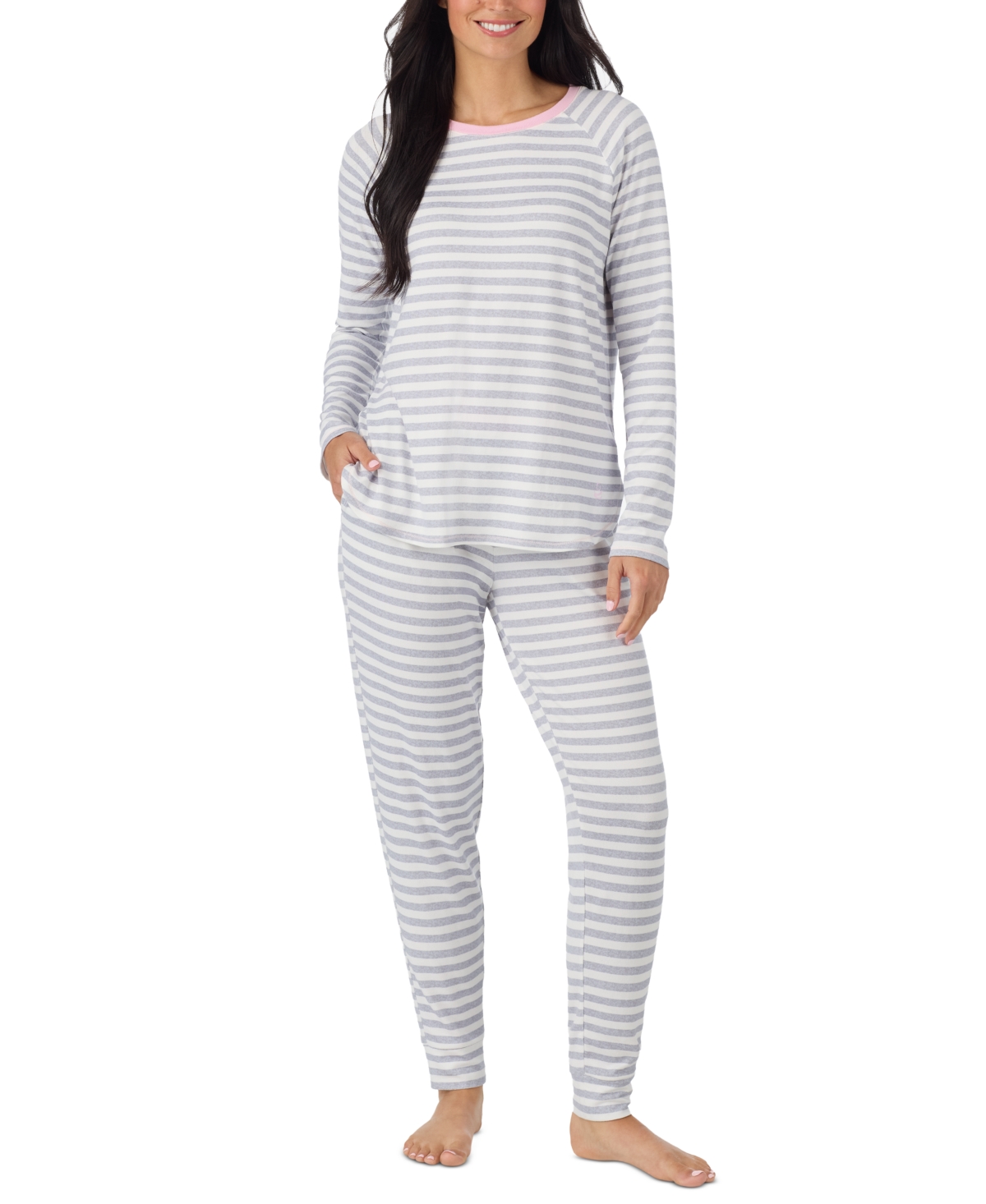 Cuddl Duds Women's Long Sleeve Scoop Neck Sweater Knit Top and Pants, 2-Piece Set - Grey