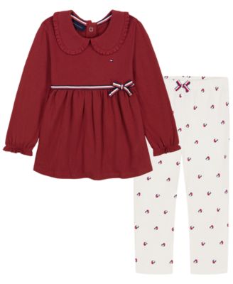 Baby Girls' Long-Sleeve Peter Pan Collar Bow Tunic and Leggings, 2-Piece Set