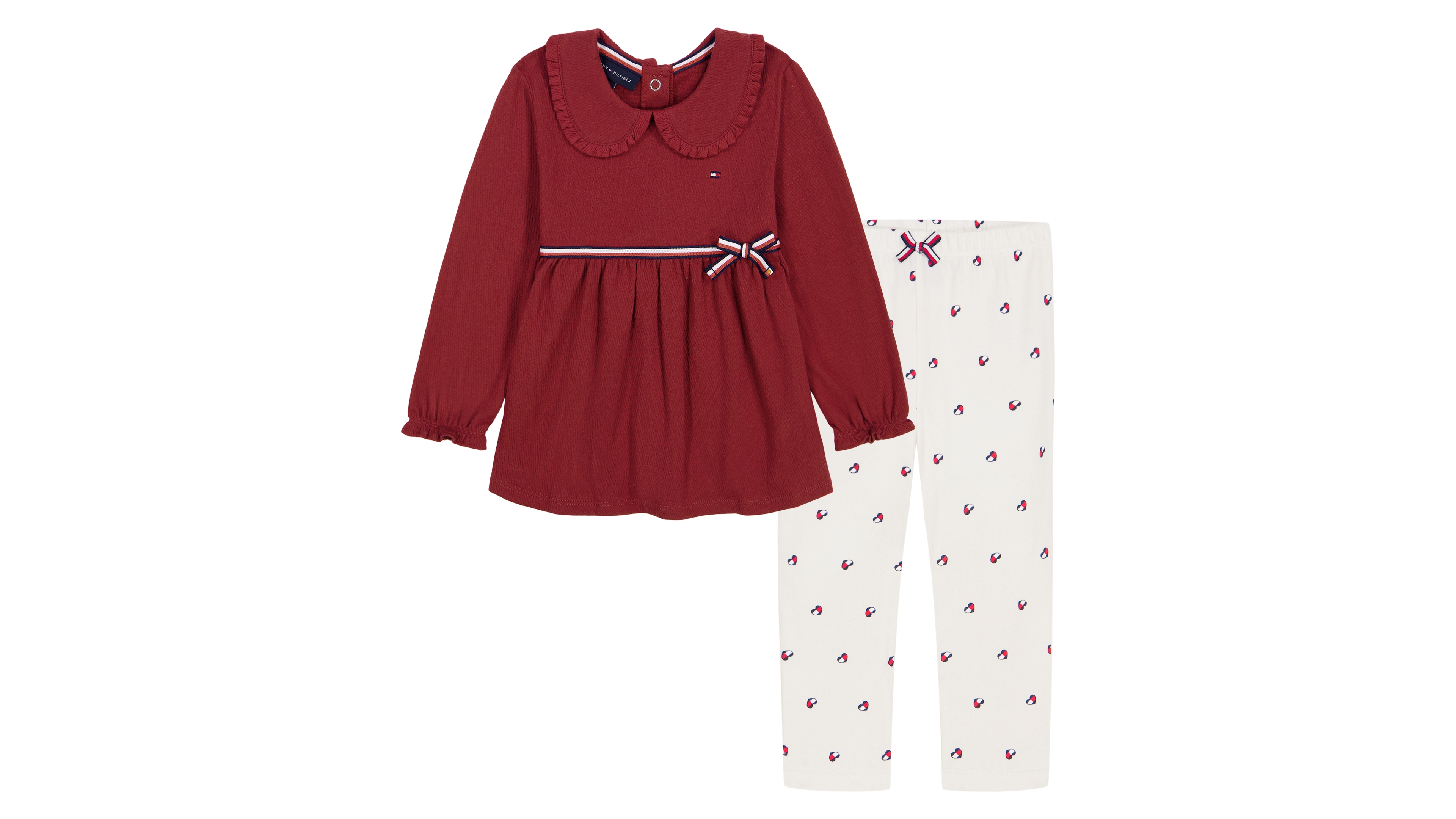 Tommy Hilfiger Baby Girls' Long-Sleeve Peter Pan Collar Bow Tunic and Leggings, 2-Piece Set