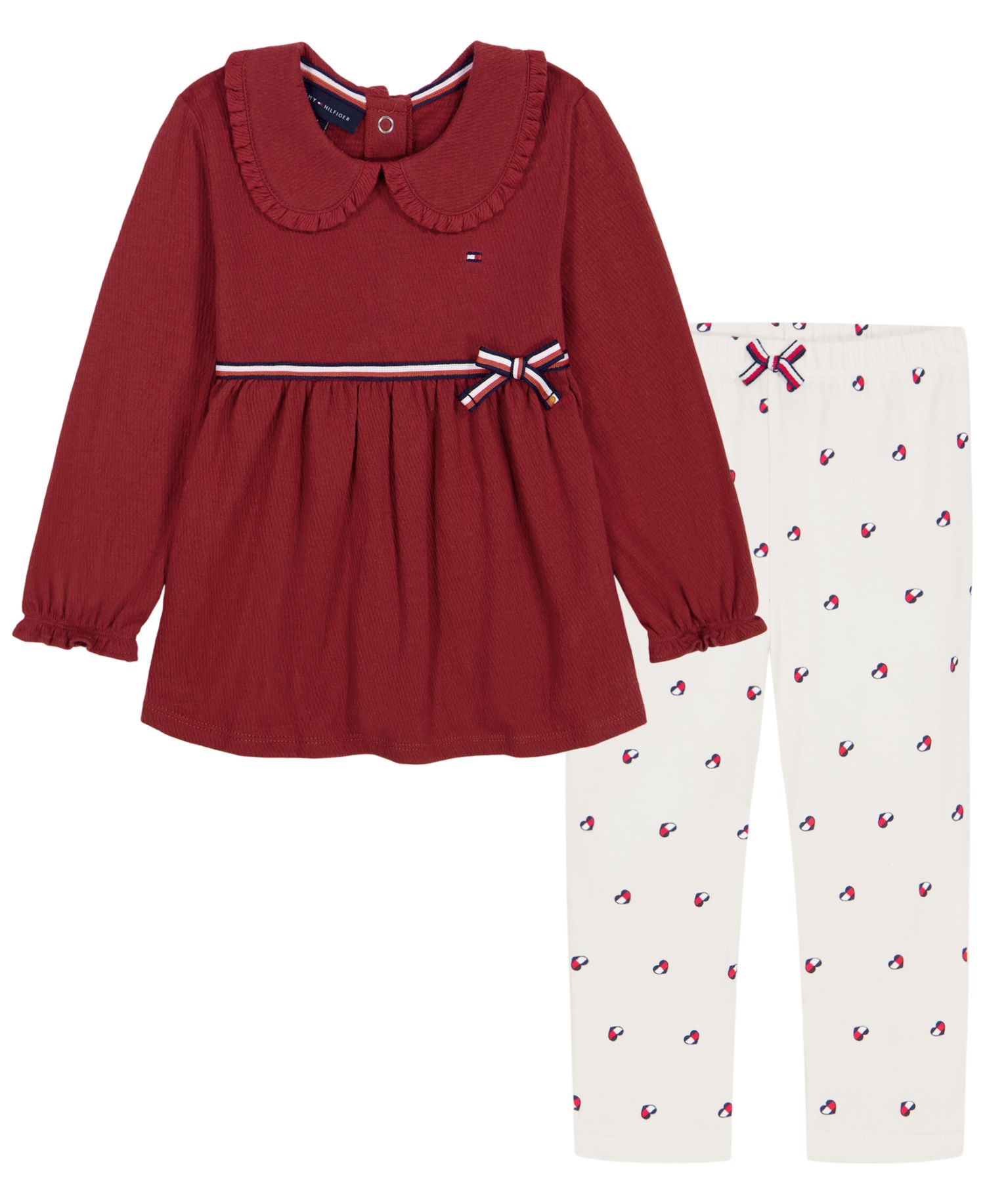 Baby Girls' Long-Sleeve Peter Pan Collar Bow Tunic and Leggings, 2-Piece Set
