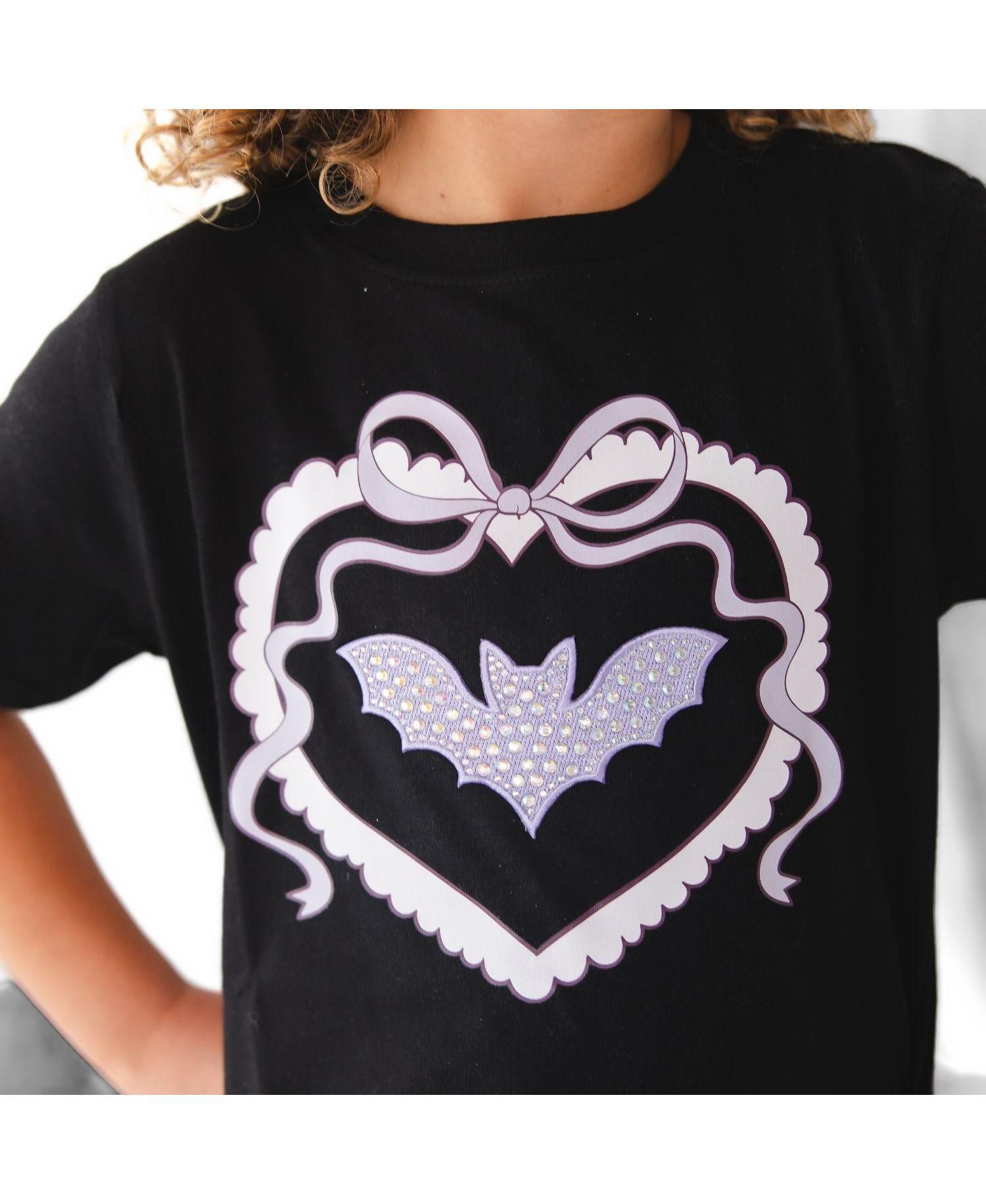 Girls' 4-16 Rhinestone Bat Patch Halloween Short-Sleeve T-Shirt