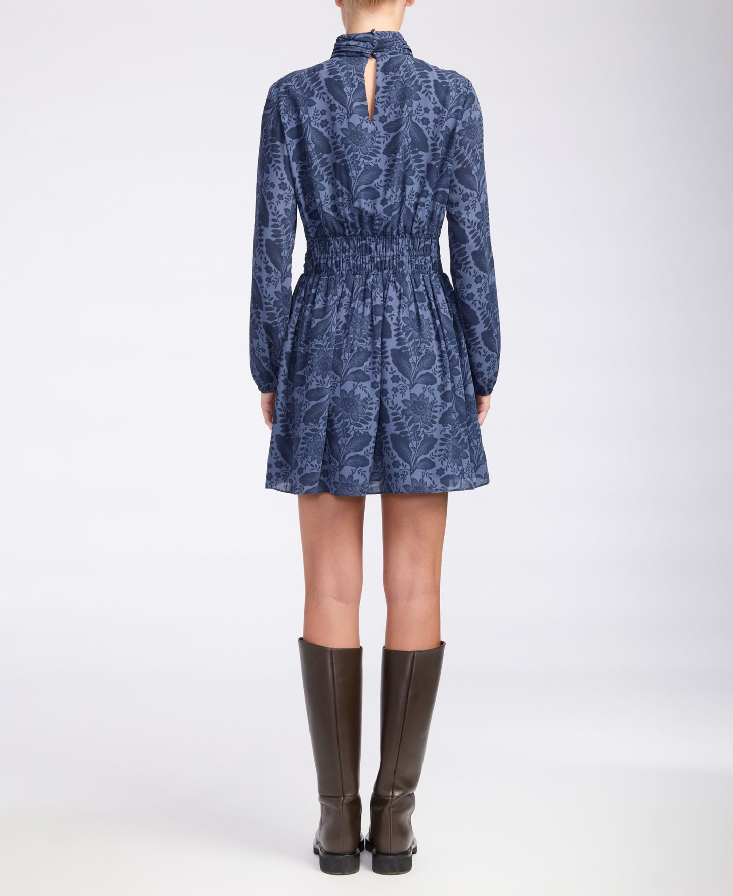 Женское платье Derek Lam 10 Crosby Zaylen Long-Sleeve Floral Fit & Flare Mini, цвет: Синий с принтом — фото 3