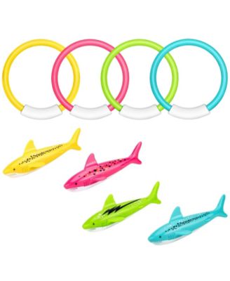 8 Pack Diving Rings Sharks Pool Toys Swim Learning Fun