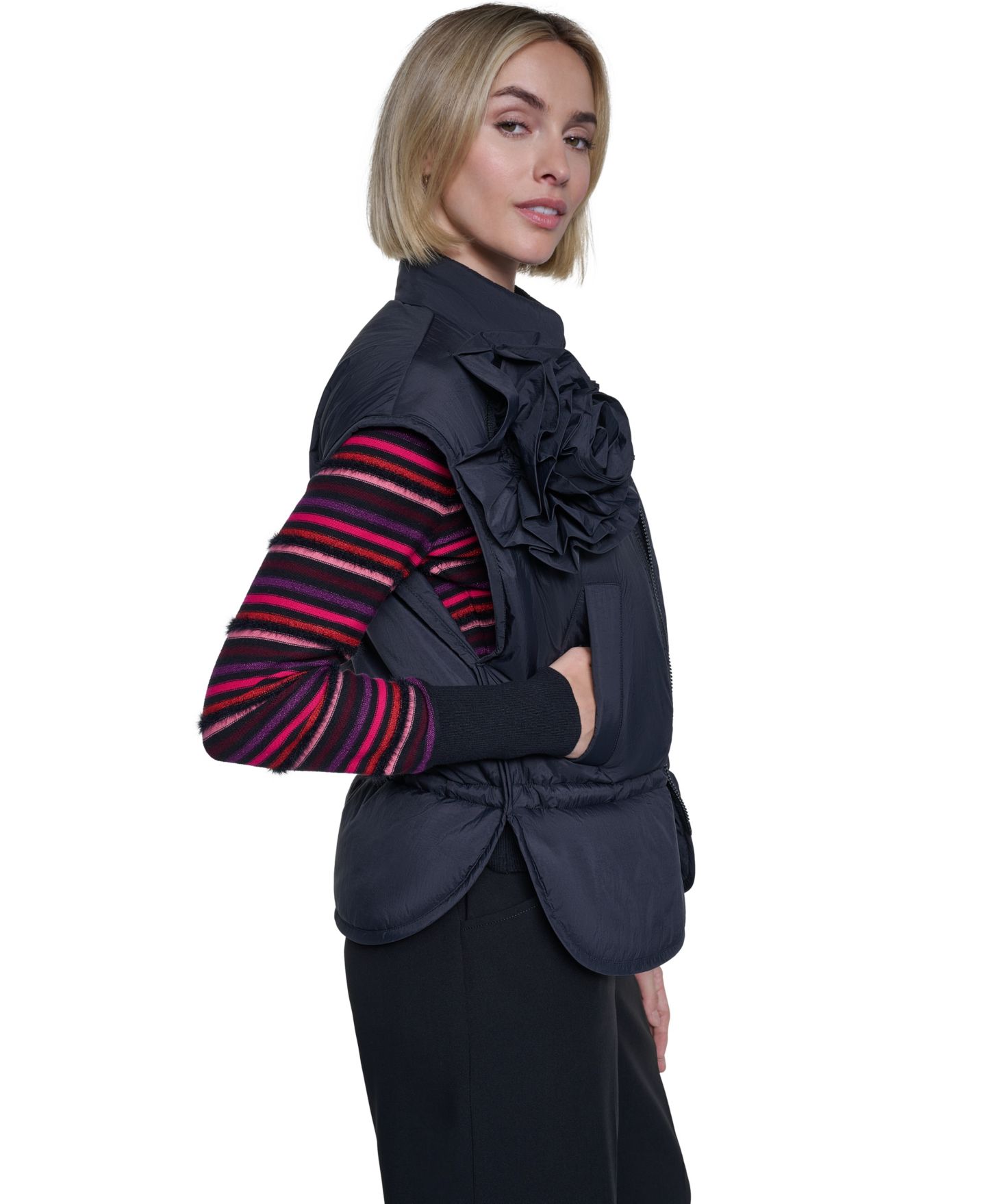 Женский жилет Sonia Rykiel Floral-Applique Puffer Cape Vest, Drawstring Waist, цвет: Чёрный — фото 2