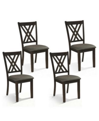 Linen Upholstered Dining Chairs Set of 4 with Rubber Wood Frame