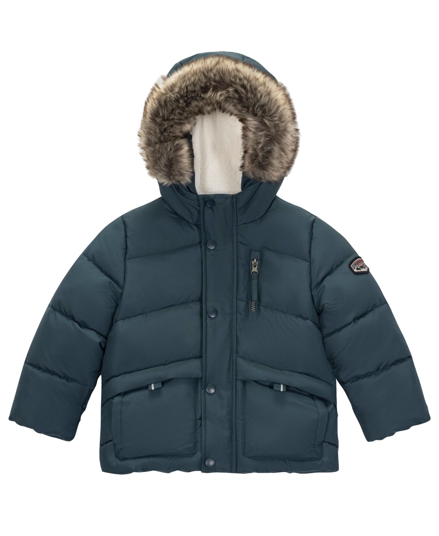 Куртка S Rothschild & CO Hooded Faux Fur Trim Sherpa-Lined Parka для мальчиков-малышей, цвет: Бирюзовый — фото 1