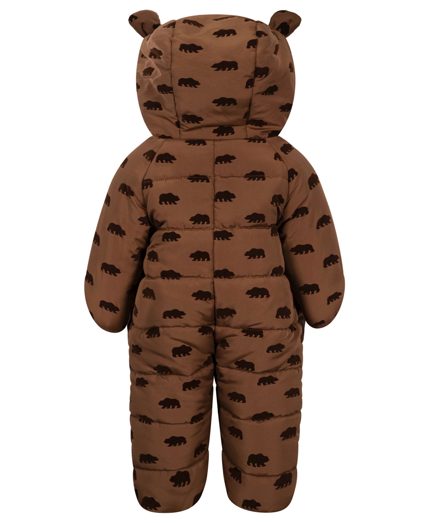 Baby Boys' Flocked Bear-Print Fleece-Lined Hood Easy-On/Easy-Off Snowsuit