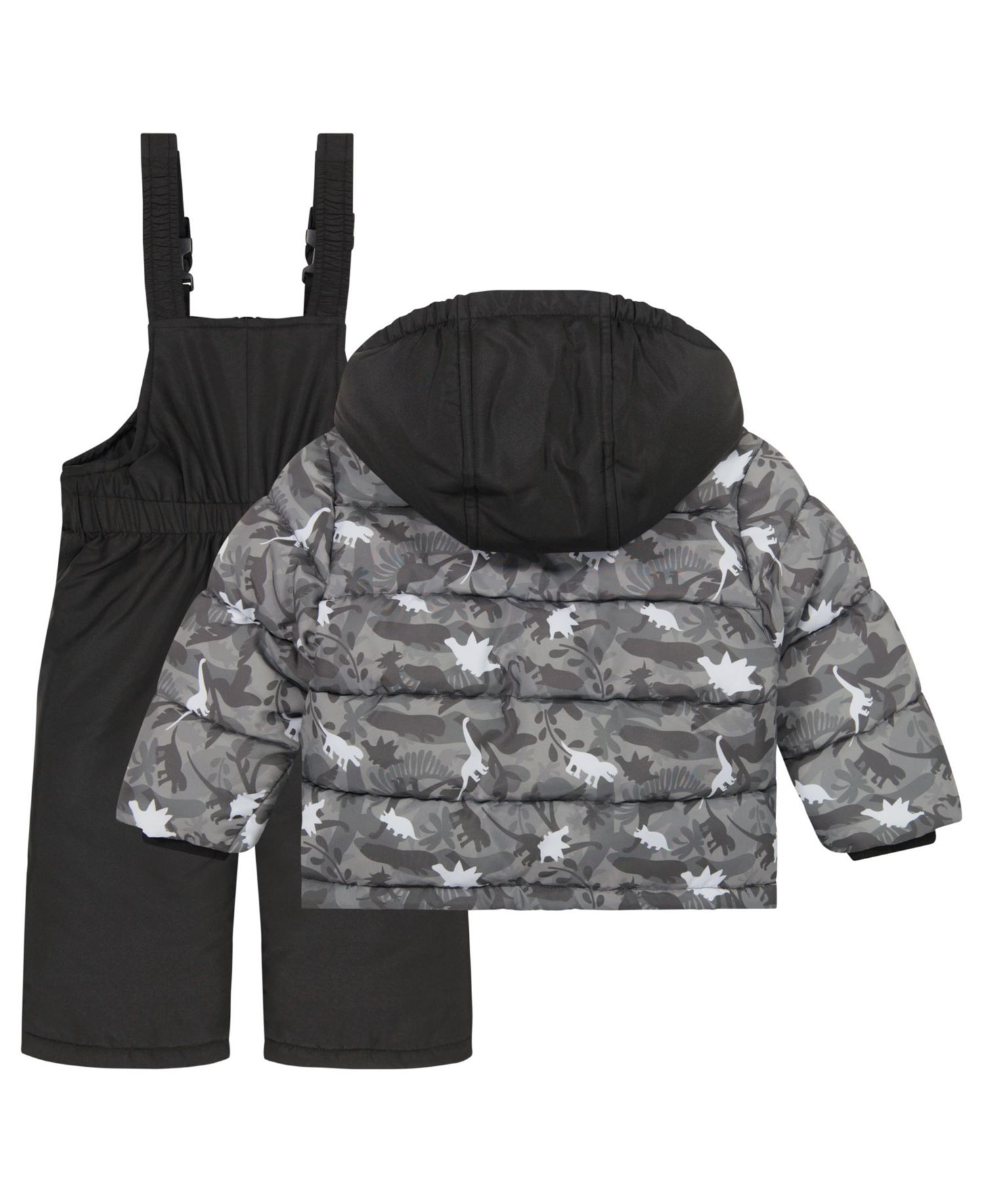 Toddler Boys' 2T-5T Dinosaur-Print Puffer Hooded Jacket and Ski Bib, 2-Piece Set