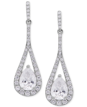 image of Arabella Swarovski Zirconia Teardrop and Pave Drop Earrings in Sterling Silver