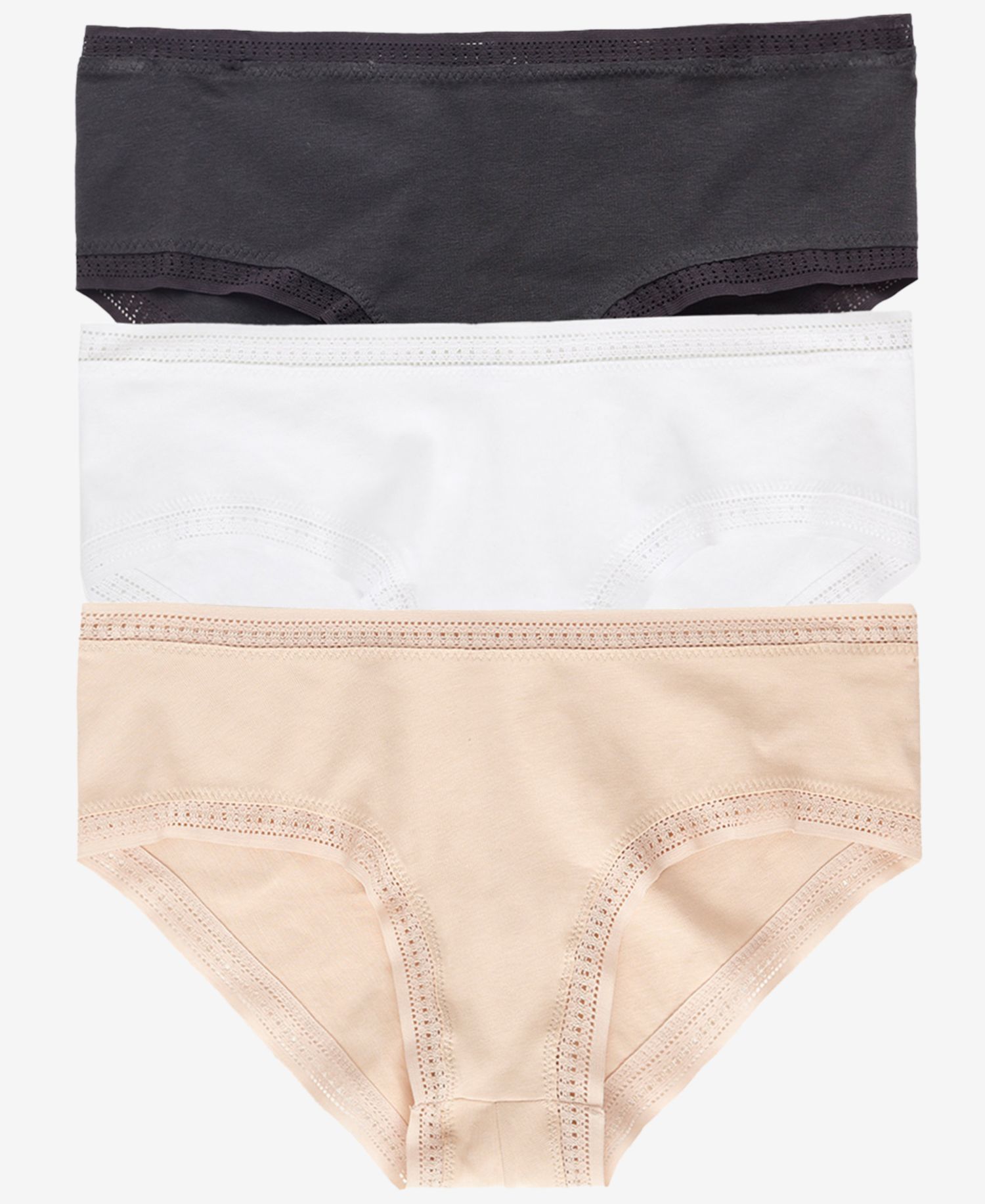 Women's Cabana Cotton-Blend Boyshort Crochet-Trim Panty, 3-Pack