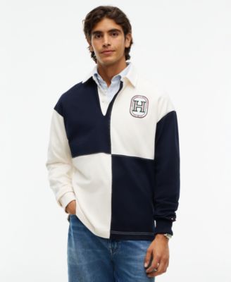 Men's Varsity Fashion Rugby Colorblock Long-Sleeve Polo Shirt