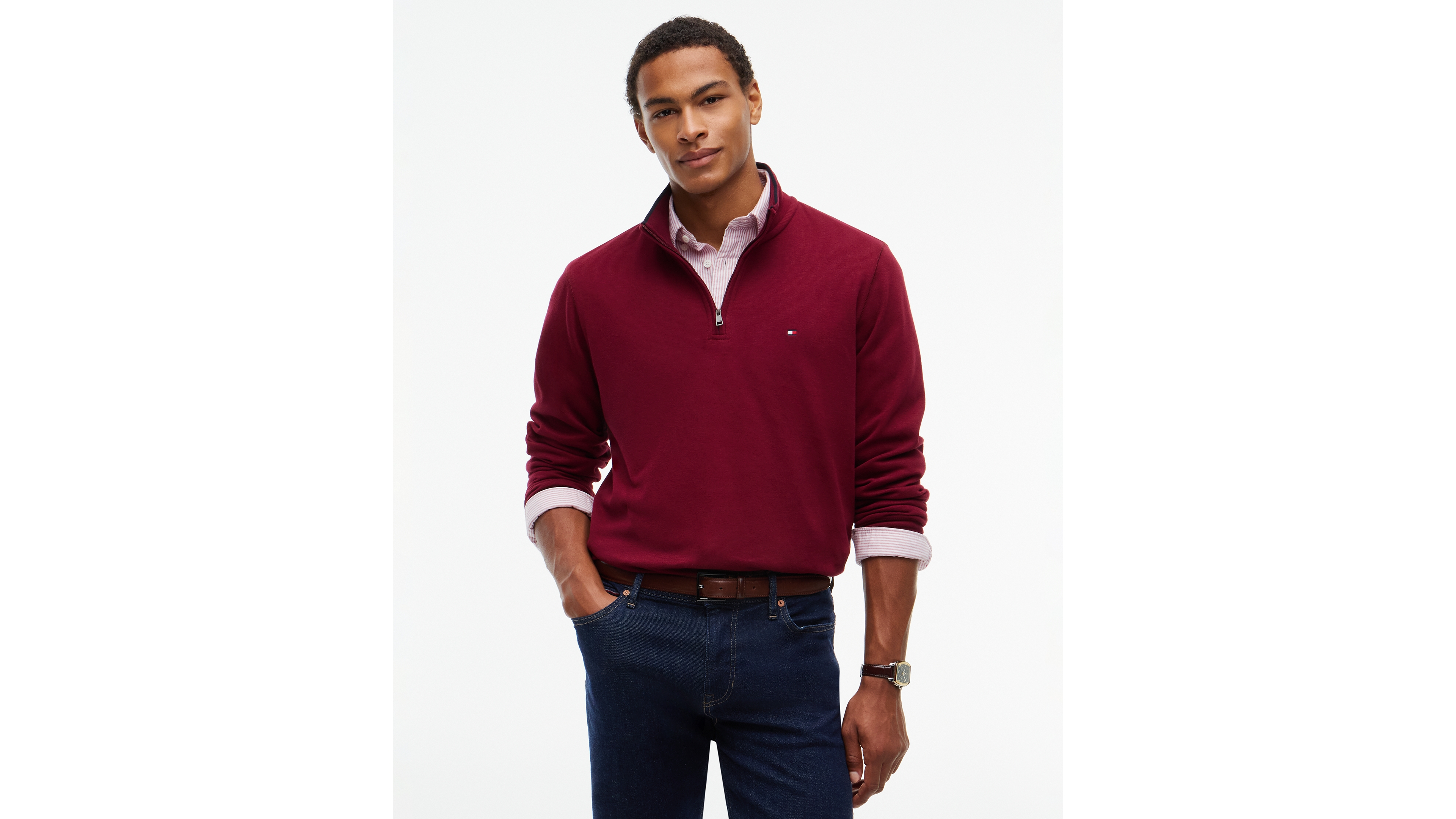 Tommy Hilfiger Men's French Rib Quarter-Zip Mock Neck Hoodie