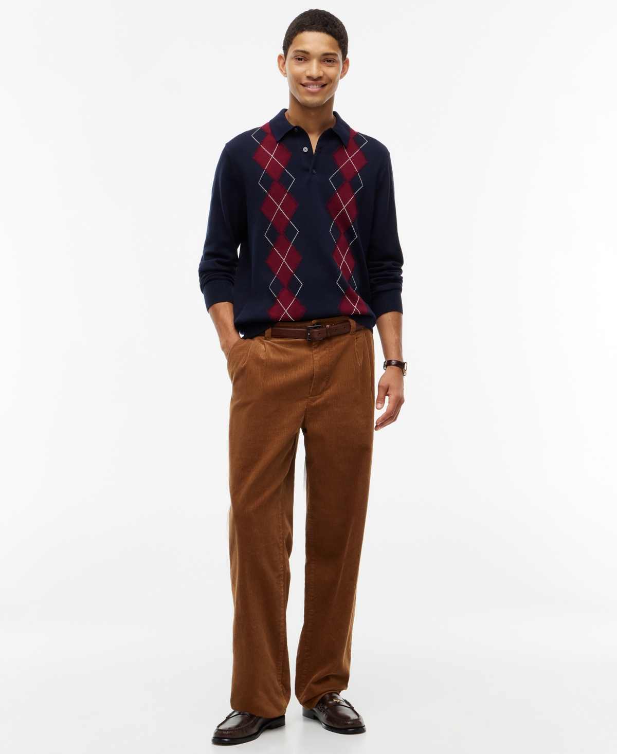 Tommy Hilfiger Men's Placed Argyle Long-Sleeve Polo Shirt