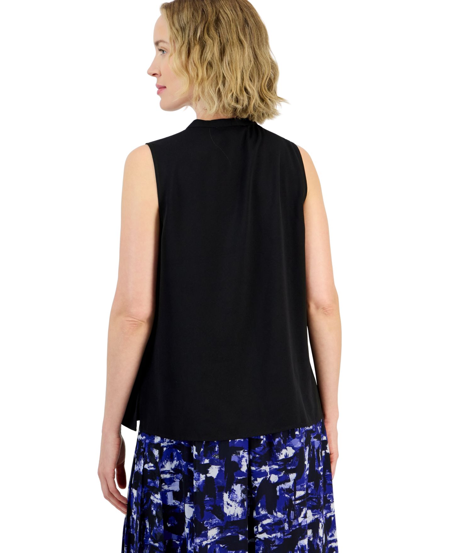 Женская блузка Kasper V-Neck Sleeveless Pleated, цвет: Чёрный — фото 3