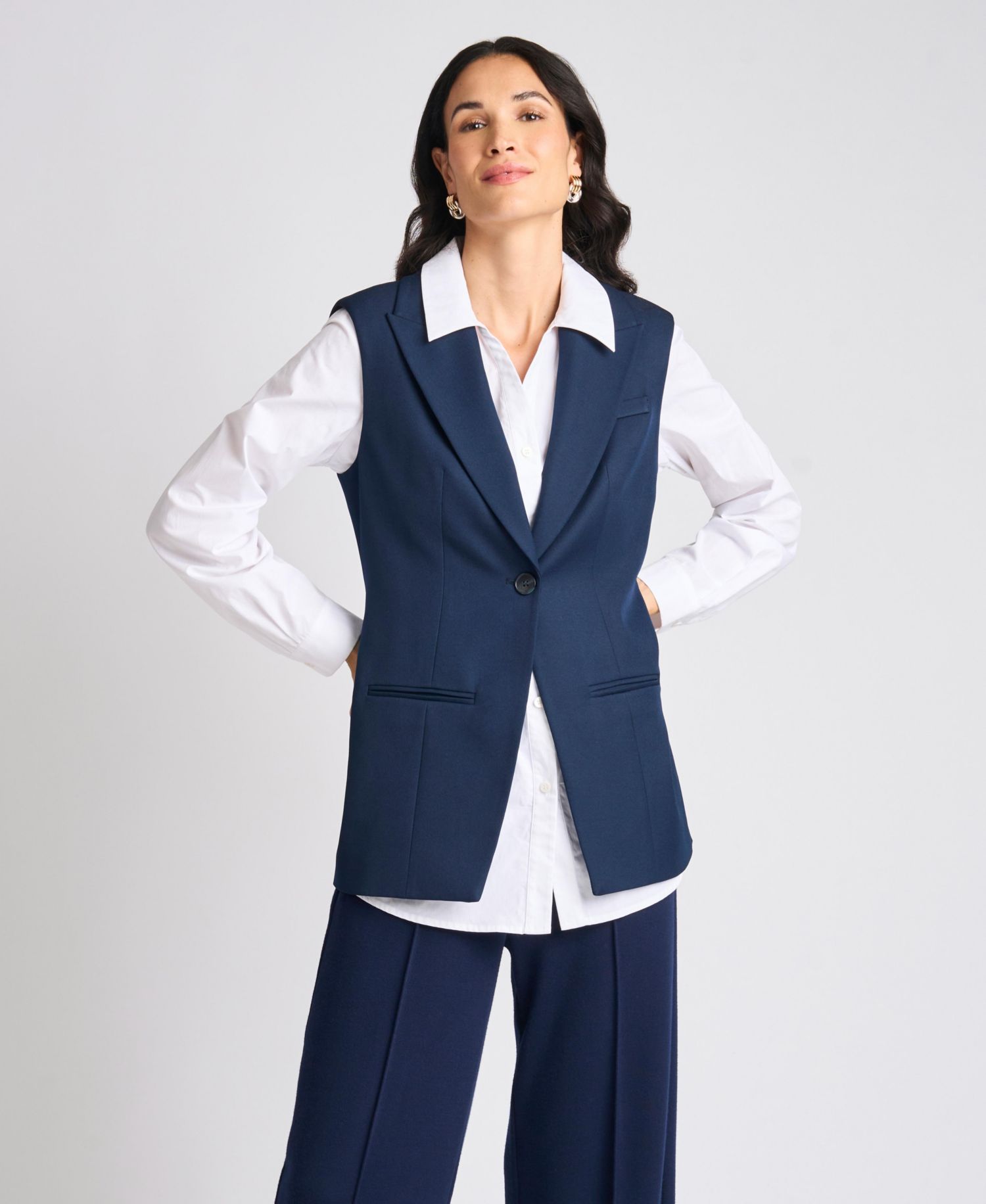 Women's Twofer Long-Sleeve Collared Work Vest