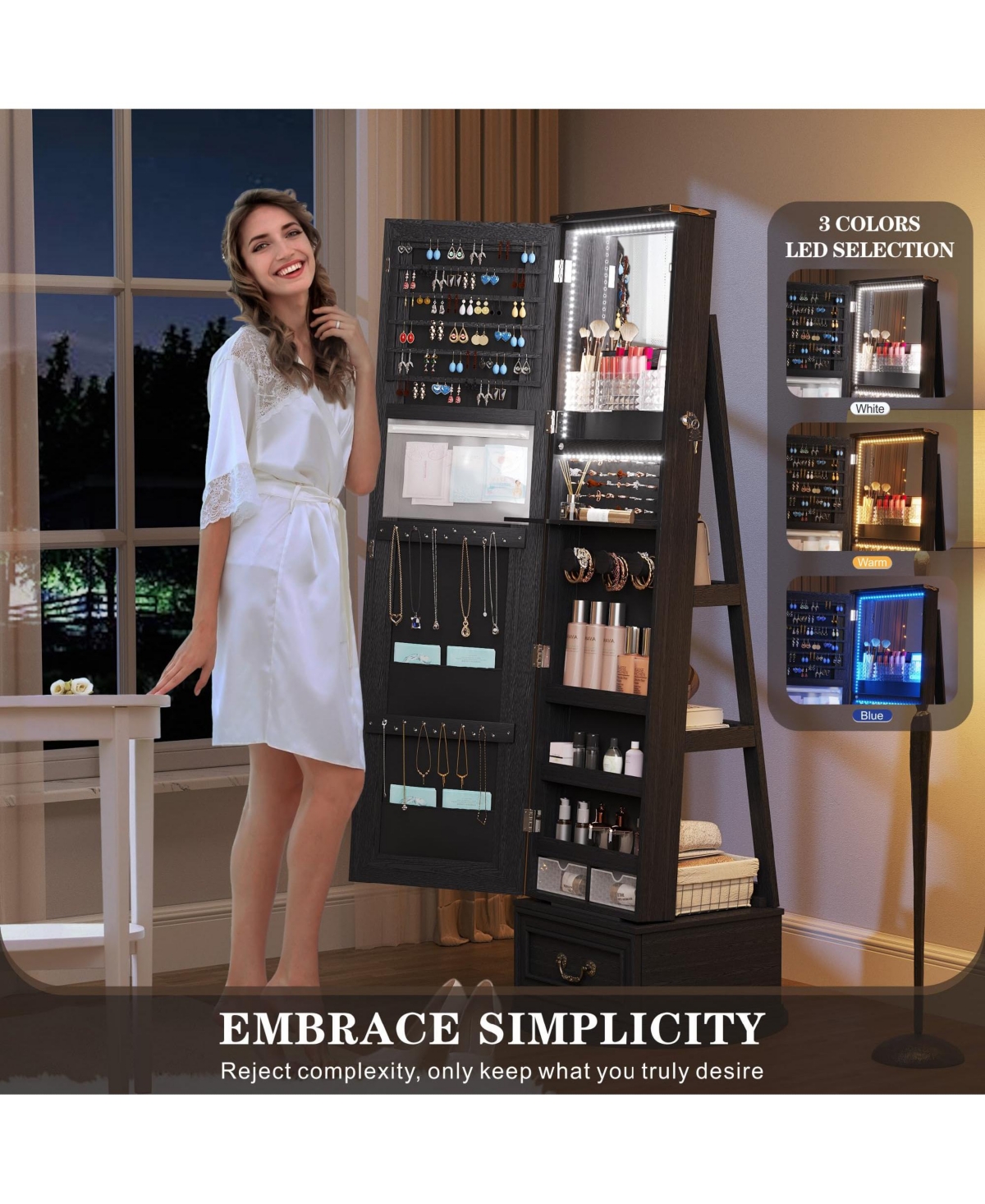 Vlsrka 360° Rotating Jewelry Armoire with Full-Length Mirror