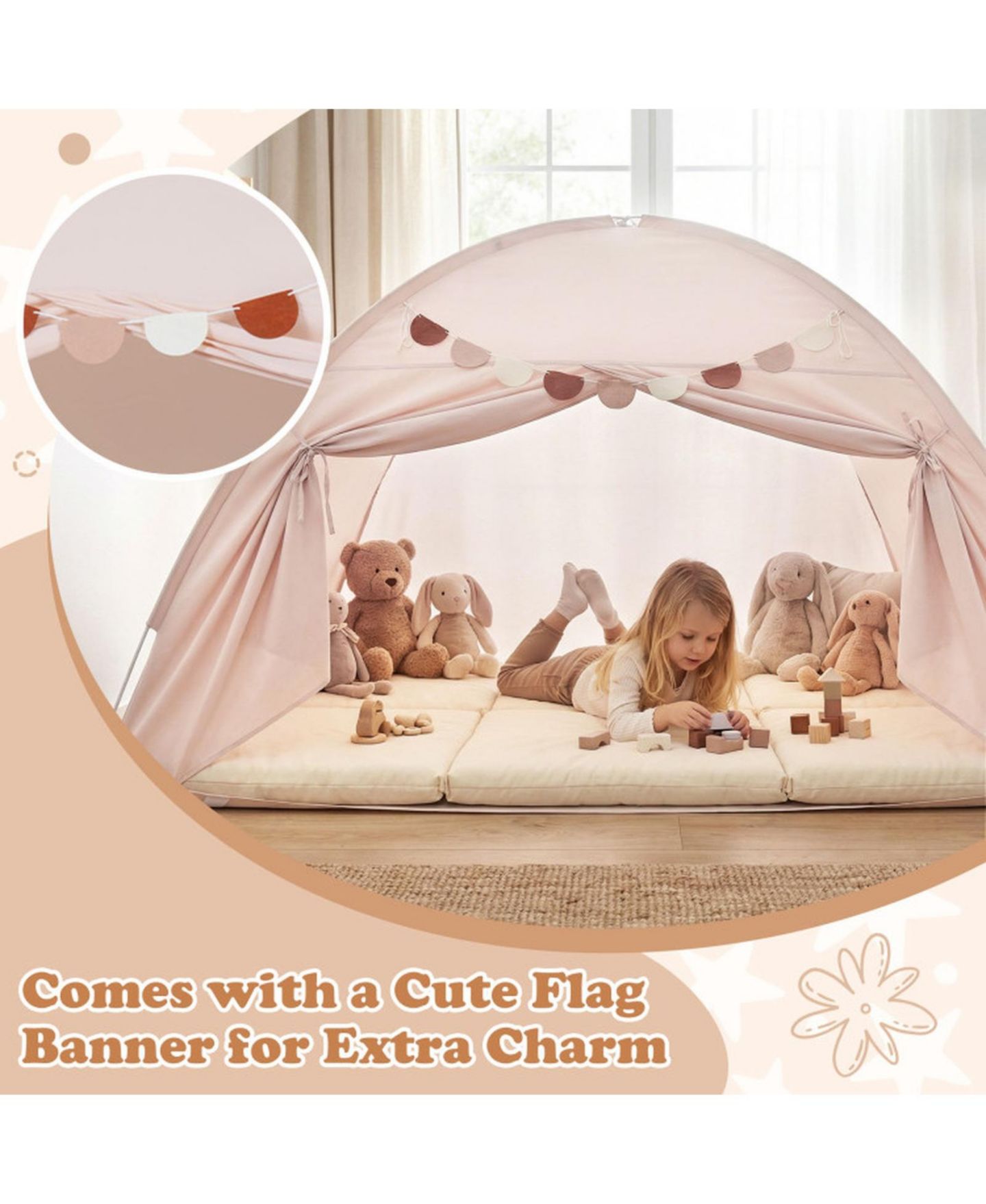 Детская игрушка SUGIFT Twin-Fit Machine-Washable Canopy Bed Tent, Ages 3+, цвет: Натуральный — фото 4