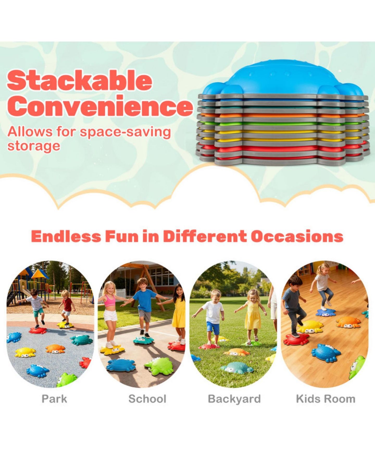Детские игрушки SUGIFT 9-Piece Non-Slip Balance Stepping Stones, 16" x 11.5", Ages 3+, цвет: Красный — фото 5