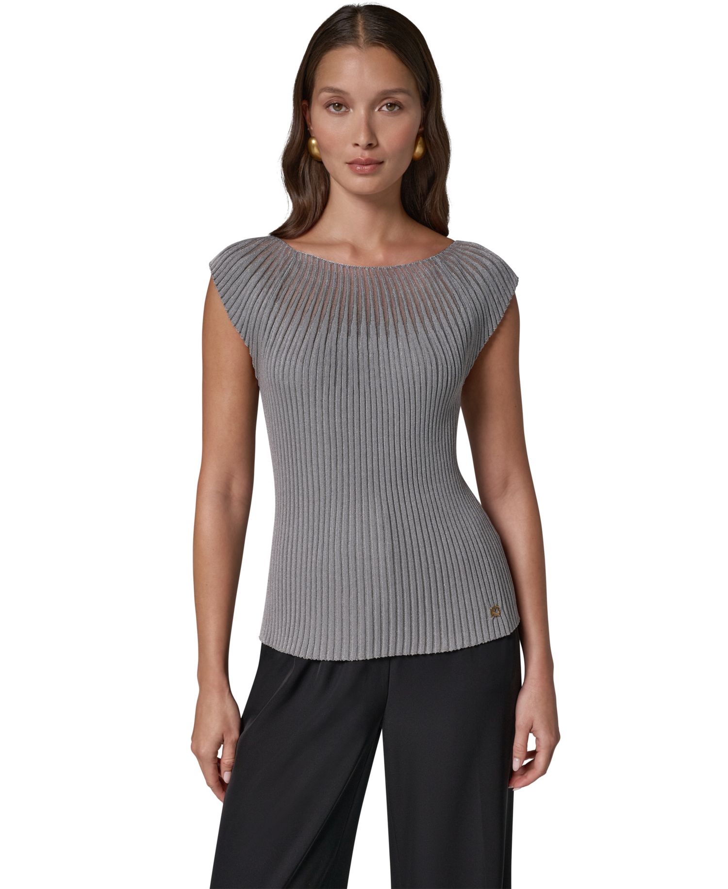 Women's Crewneck Sleeveless Ribbed Pullover Sweater