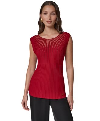 Women's Crewneck Sleeveless Ribbed Pullover Sweater