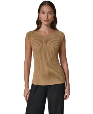 Women's Crewneck Sleeveless Ribbed Pullover Sweater