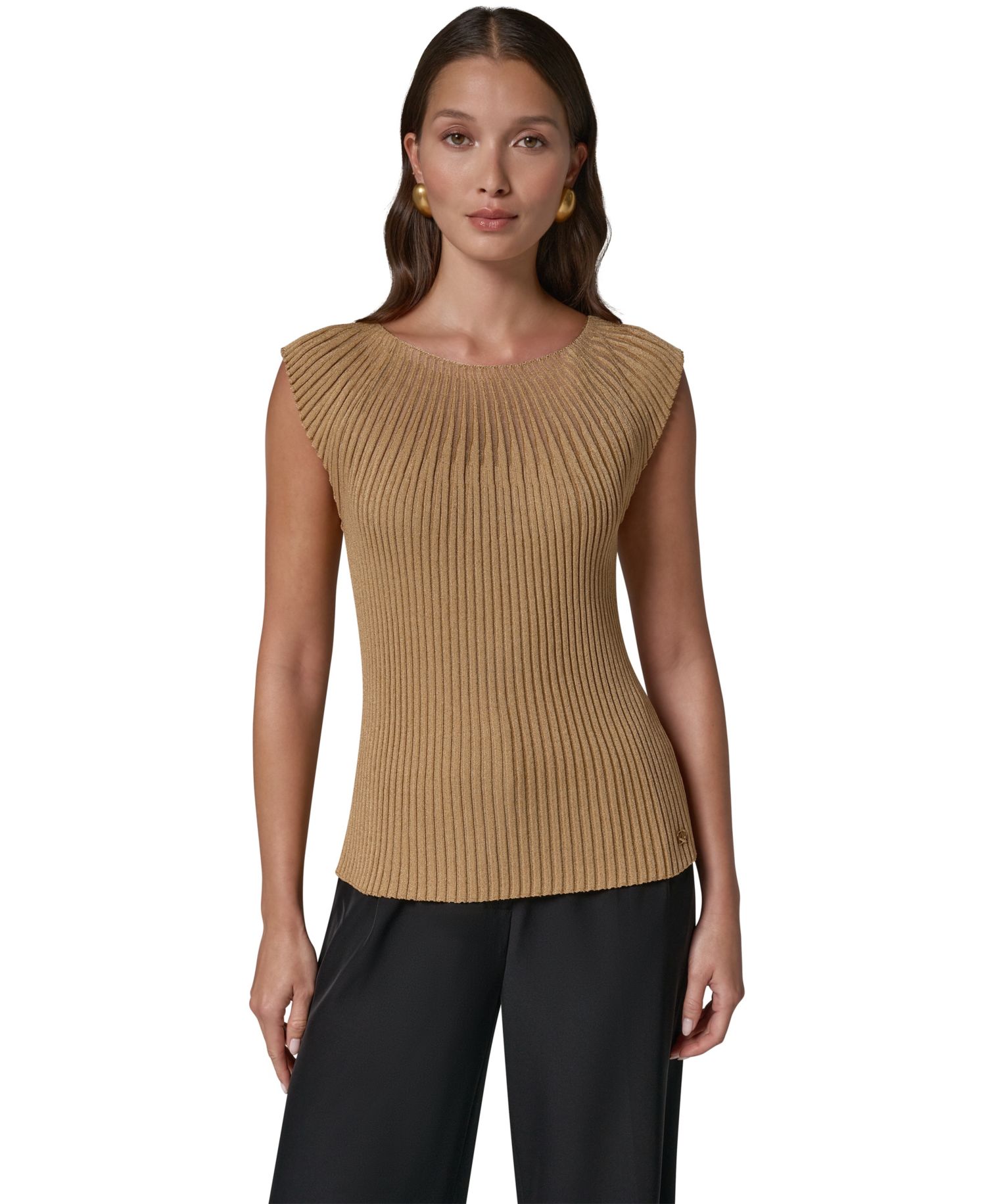 Women's Crewneck Sleeveless Ribbed Pullover Sweater