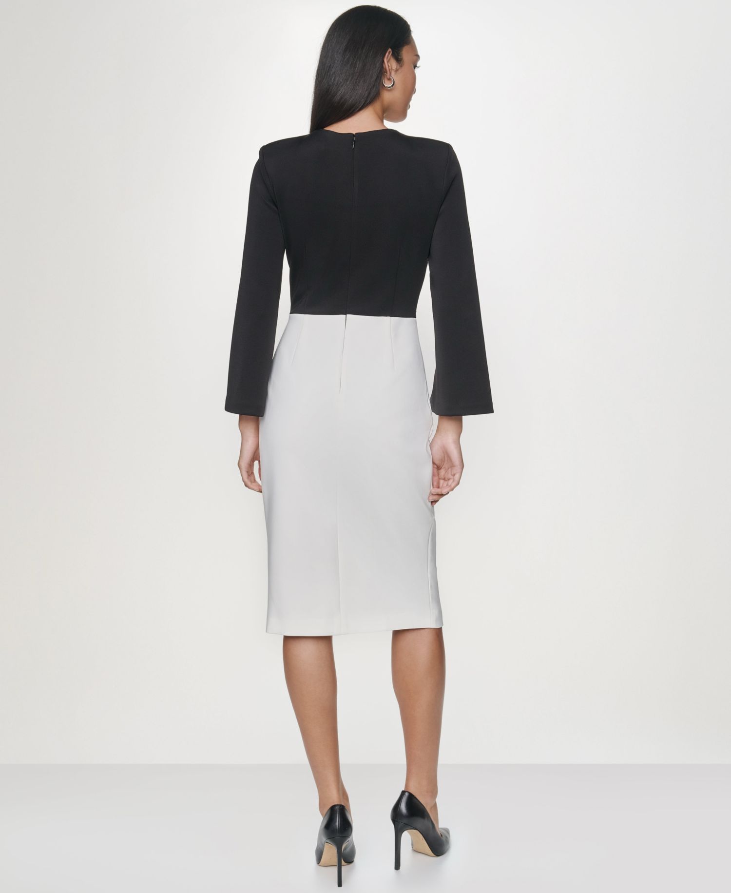 Women's Colorblock Rhinestone Bell-Sleeve Midi Dress