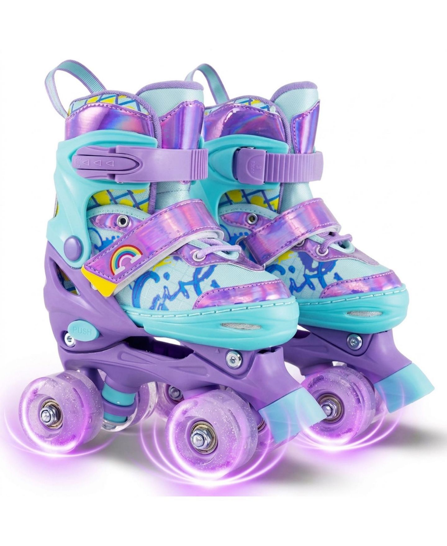 Детская игрушка SUGIFT Adjustable Kids Roller Skates Graffiti Pattern with Motion Glow Wheels, Ages 5-7, цвет: Фиолетовый — фото 1