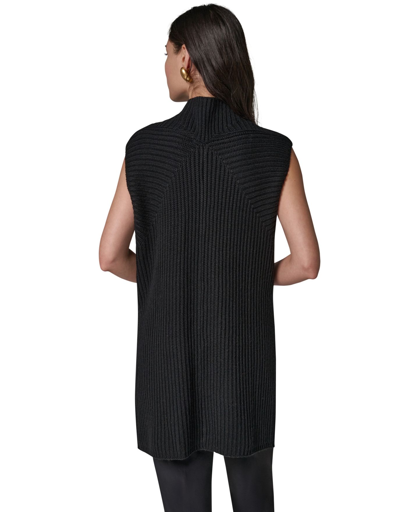 Женский свитер Donna Karan New York Mock-Neck Sleeveless Ribbed Sweater Tunic, цвет: Чёрный — фото 5