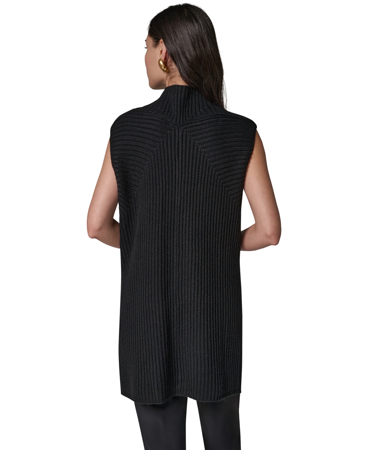 Donna Karan New York Women's Mock-Neck Sleeveless Ribbed Sweater Tunic