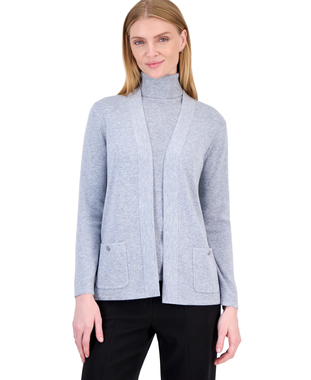 Anne Klein Women's Malibu Fine Rib Open-Front Cardigan - Lt Heather Grey