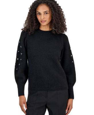 Women's Puff Sleeve Embellished Sweater