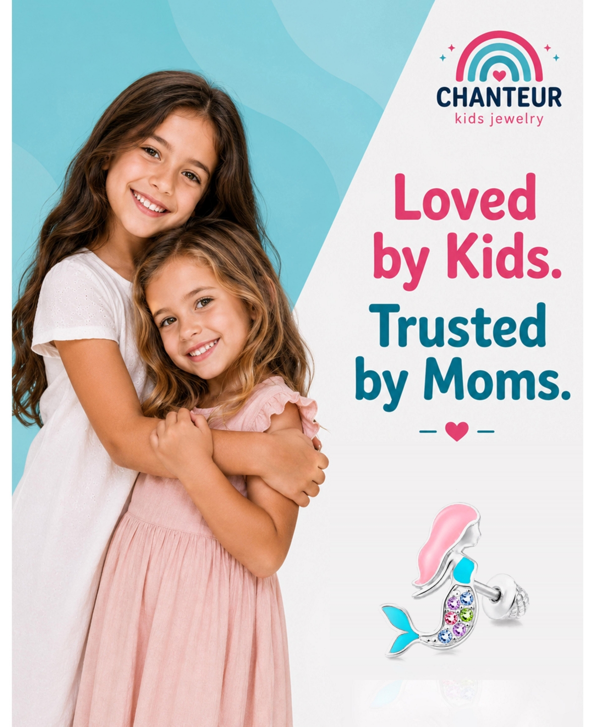 Chanteur Kids Mermaid Hypoallergenic Earrings for Girls with Surgical Titanium Screwbacks