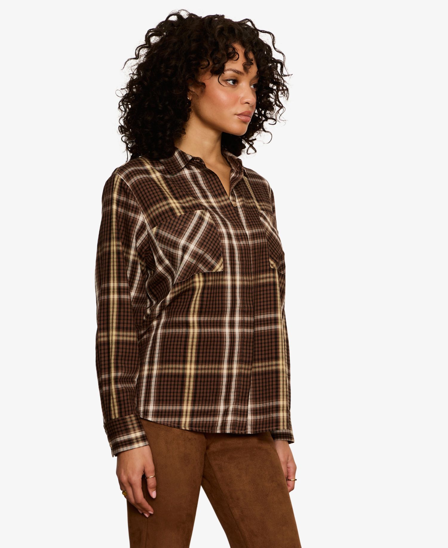 Petite City Plaid Long-Sleeve Button-Up Shirt