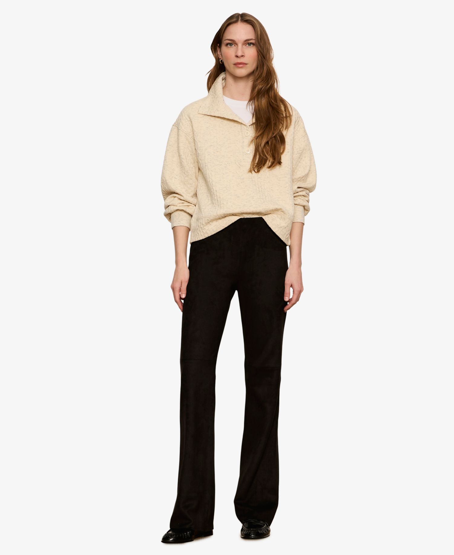 Petite Sashay Faux Suede Flared-Leg Mid-Rise Leggings Pants