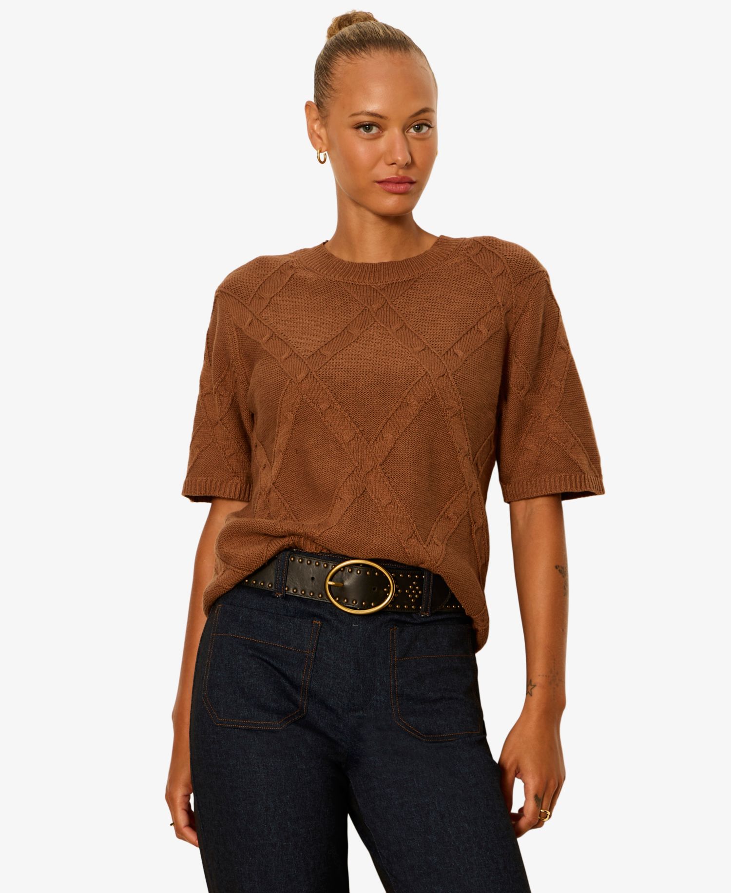 Petite Short-Sleeve Cotton Sweater T-Shirt